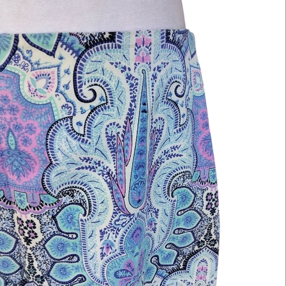 Talbots Bright Colorful Pink Blue Mandala Print Cotton Blend Midi Skirt Size 10 - Picture 4 of 8